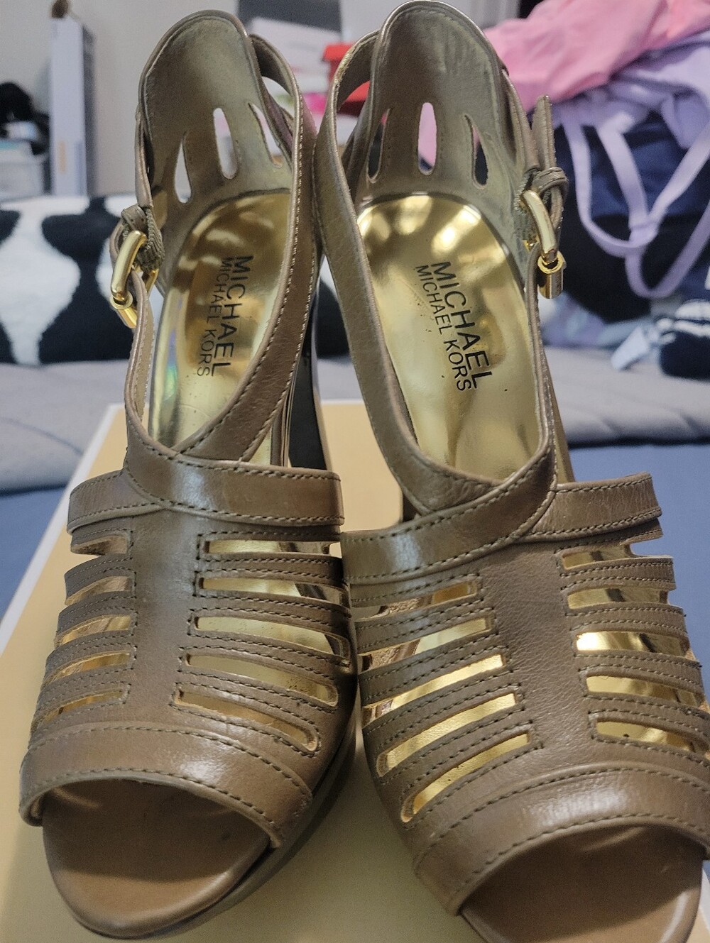 Michael Kors Brown Cutout Leather Peep-Toe Heels